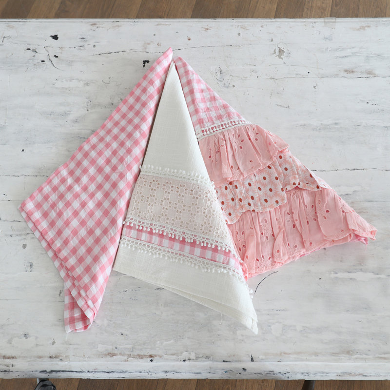Essuie-mains en coton fait à la main rose Affection (ensemble de 3)
