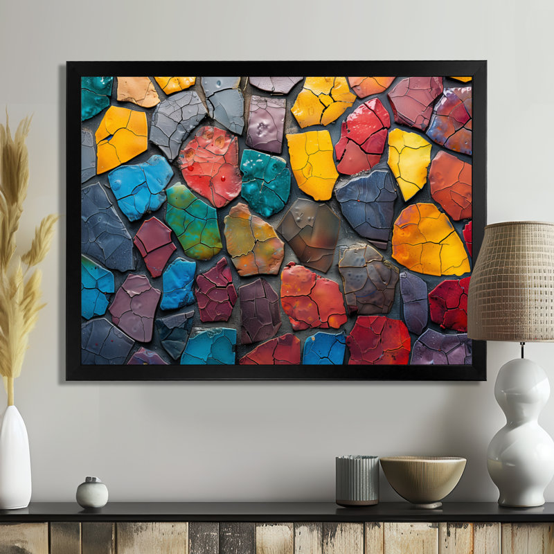 Carreaux de mosaïque colorés, beauté I - Boho, Cadre photo noir simple, H 16 po x l 32 po