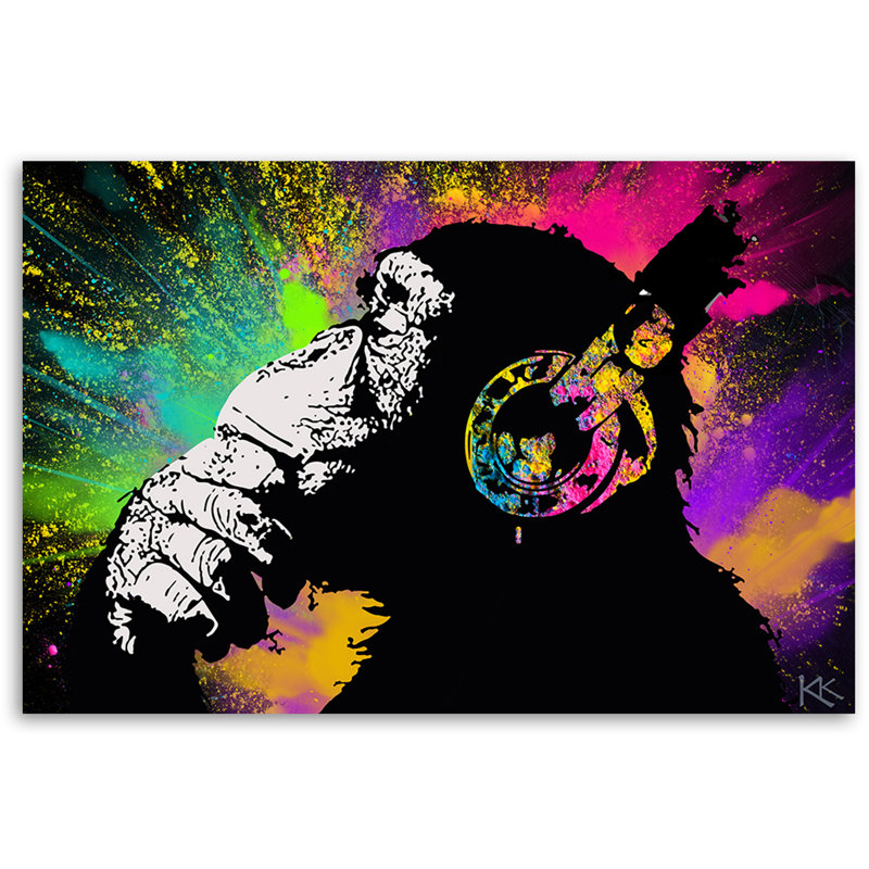 Banksy Monkey - No Frame Print on Canvas, 80cm H x 120cm W