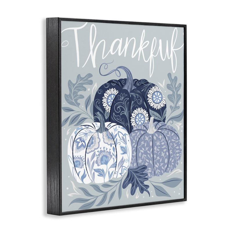  Thankful Ornate Floral Pumpkins Giclee Art by Arrolynn Weiderhold, Midnight Black Framed Giclee, 14" H x 11" W