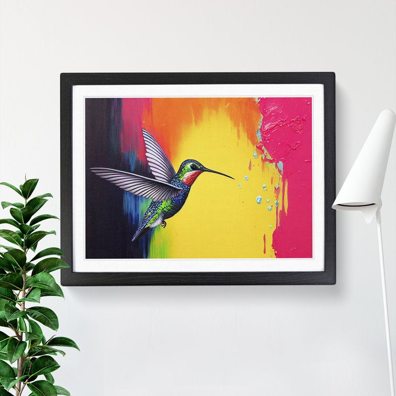 Hummingbird In Vol.2 Abstract - Single Picture Frame Painting, Black, 46cm H x 64cm W x 2cm D