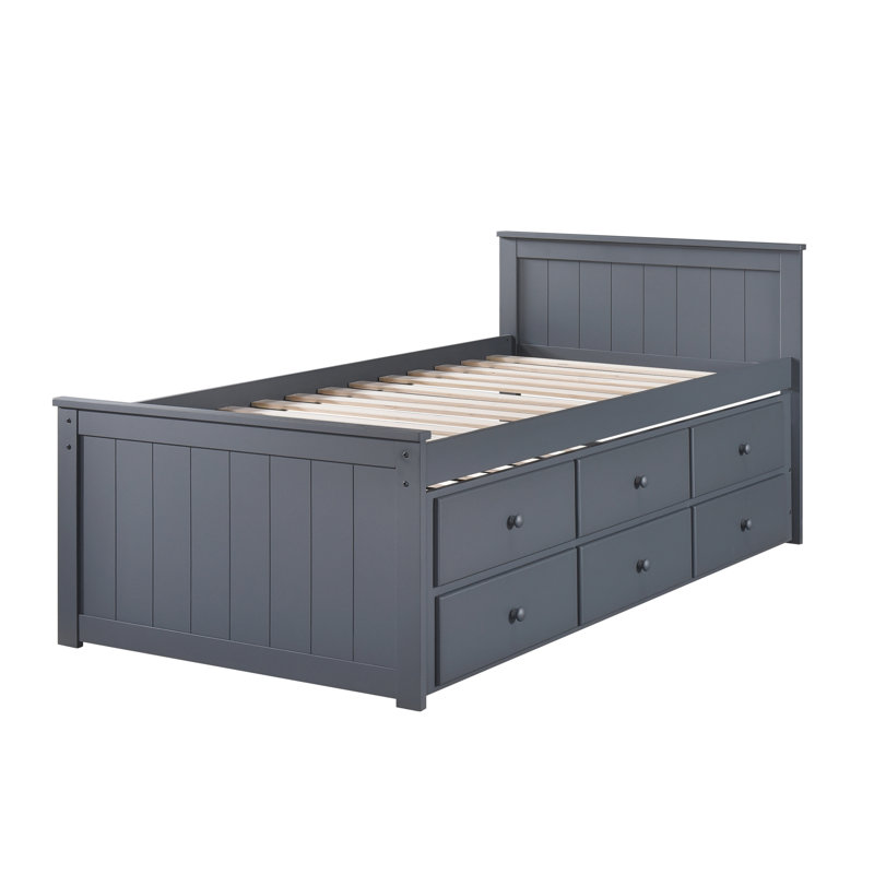 Lit plateforme simple avec lit gigogne et tiroirs (entièrement en ardoise), Gris foncé