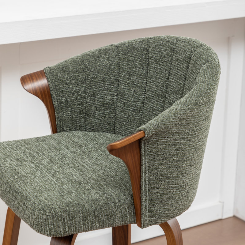 Devault Swivel Upholstered Counter Stool With Wood Frame, Green