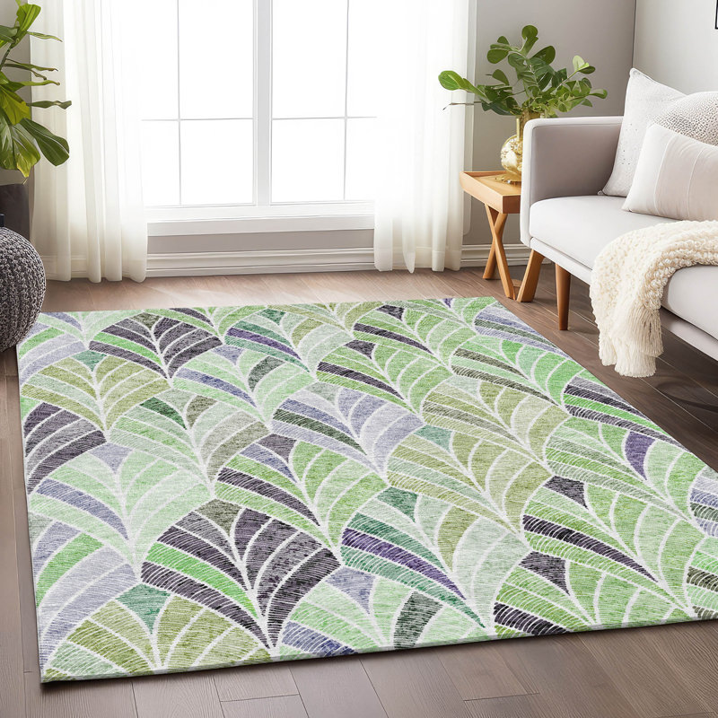 Tapis vert Prisco lavable à la machine de qualité supérieure, Rectangle 2 pi 6 po x 3 pi 10 po