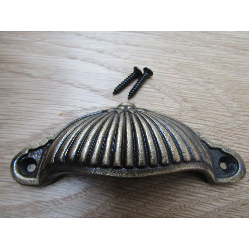 Ridged Cup Pull Handle Antique Copper, Antique Brass