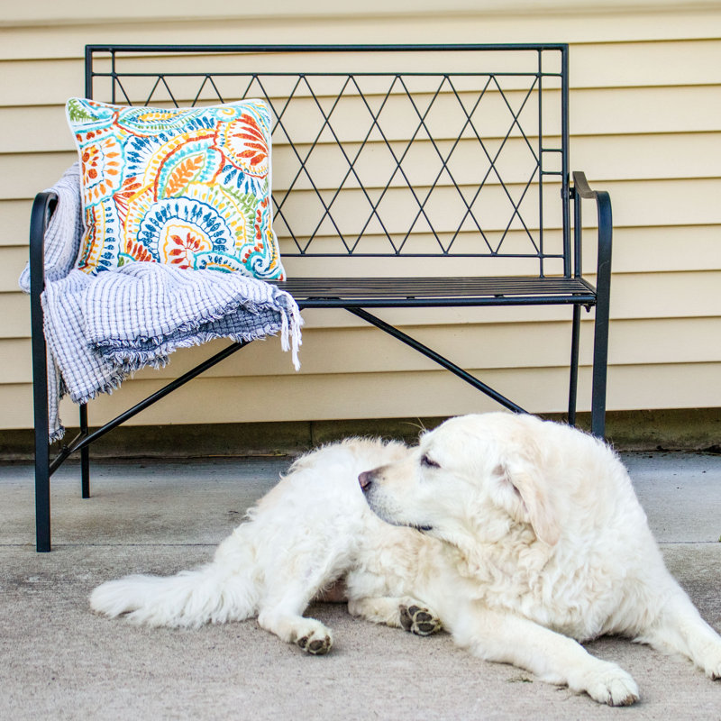 Israh 2-Person Argyle Diamond High Back Iron Outdoor Garden Bench