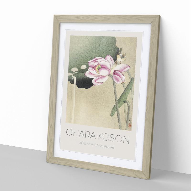 Songbird and Lotus - Picture Frame Painting, 36cm H x 27cm W x 2cm D, Oak