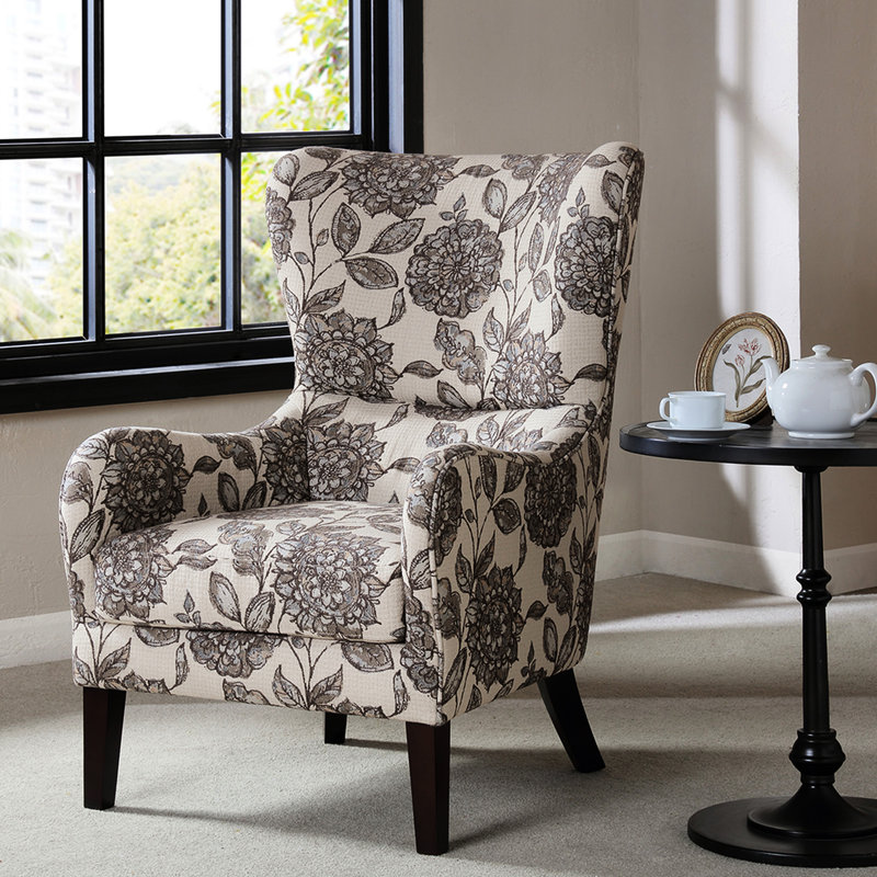 Fauteuil à oreilles Swoop - rembourrage multicolore et pieds en bois massif avec dossier en mousse