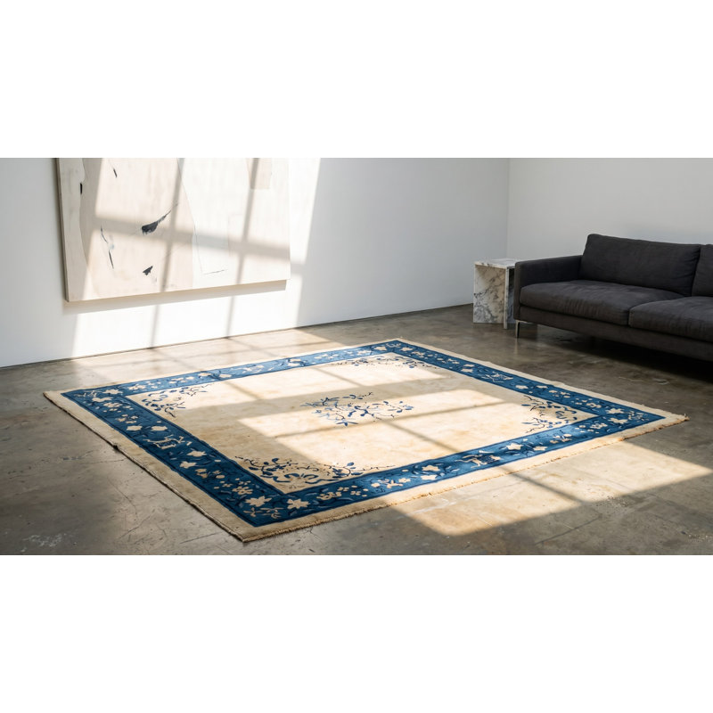 Wool Small Scatter Size Chinese Knotted 1930s Rectangle Antique Ivory - Peking Rug