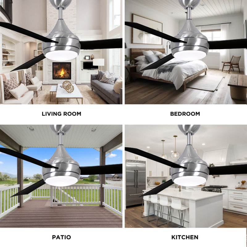 Donaire LED Outdoor Downrod Ceiling Fan, Brushed Stainless, Brushed Bronze