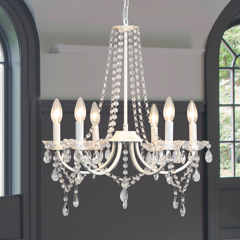 Ellie-Paige 6 - Light Wrought Iron Dimmable Classic / Traditional Chandelier, White