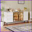 Table basse moderne blanche avec rangement pour le salon / salle à manger, panneau de particules facile à nettoyer, 3 tiroirs et amp; 2 armoires
