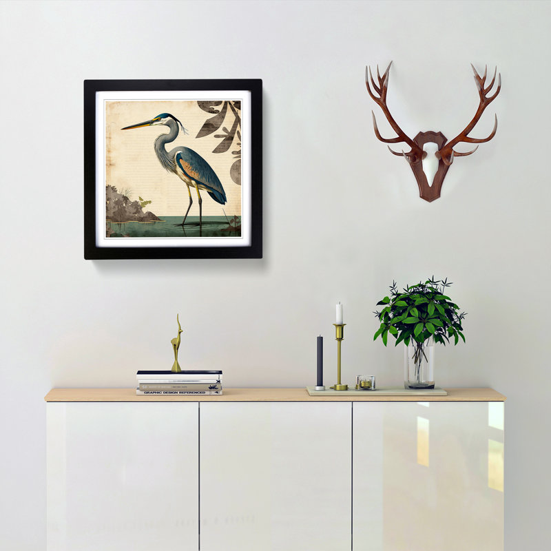 Heron Mid-Century - Framed Print, Black