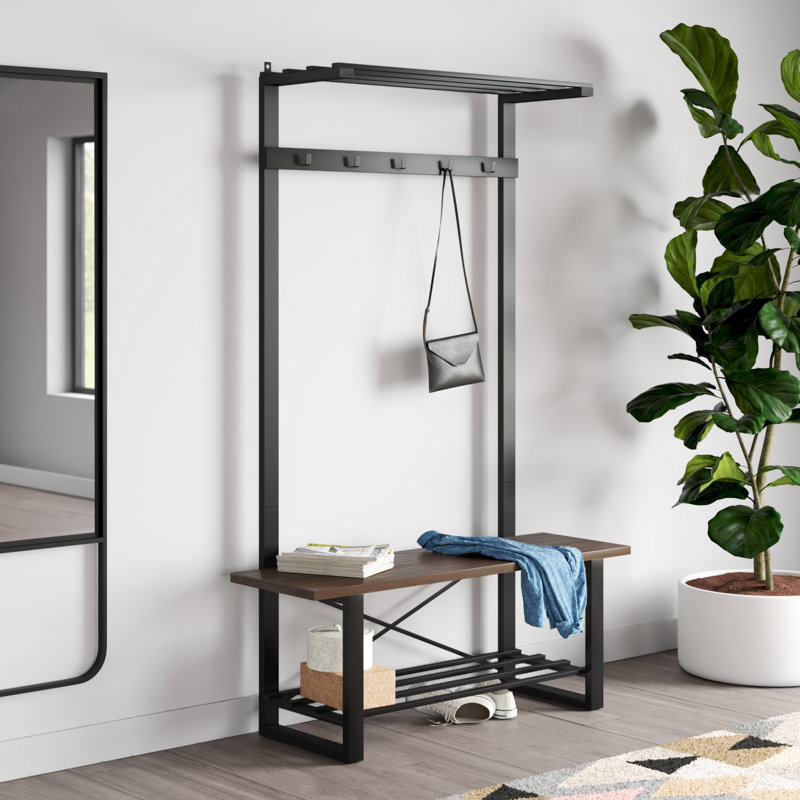 Portemanteau avec banc et rangement pour chaussures Telles, Noyer foncé