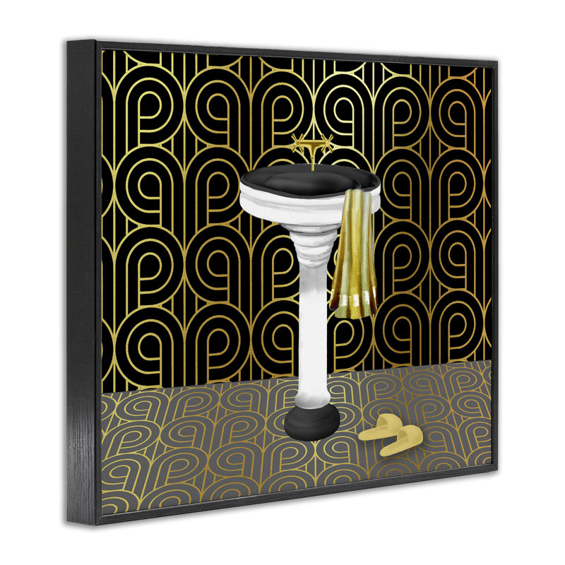 Giclée encadrée de style déco pour salle de bain, design par Conrad Knutsen, H 11 po x l 14 po, Giclée encadrée noir minuit