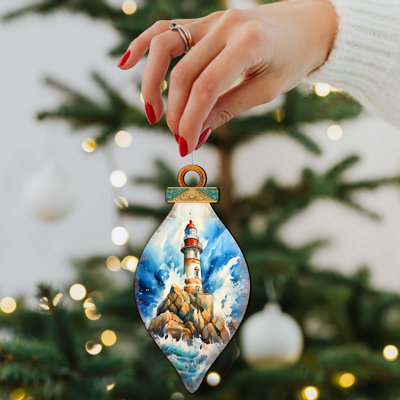 Wooden Christmas Tree Decorations - Lighthouse Wooden Ornaments By G.Debrekht