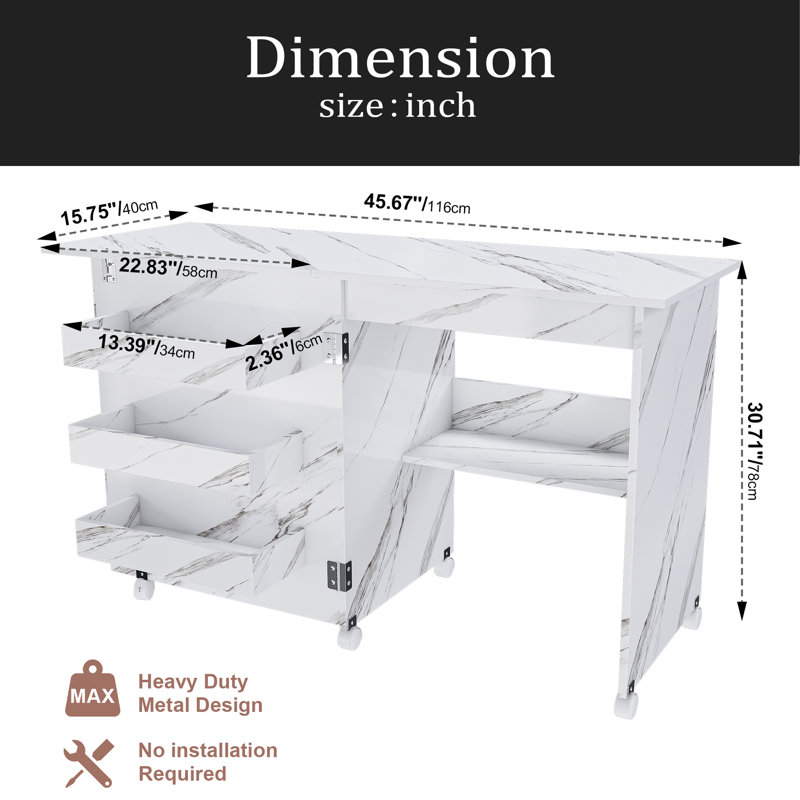 4-In-1 Folding Sewing Table With Lockable Wheels – Multi-Functional Craft Station, End Table, Computer Desk & Kitchen Storage With Shelves, White Rolling Sewing Machine Table For Apartments