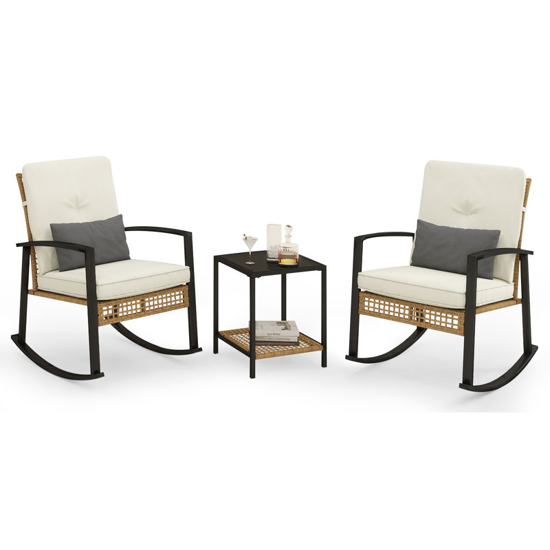2 - Person Patio Rocking Outdoor Conversation Bistro Sets with Cushions and Coffee Table