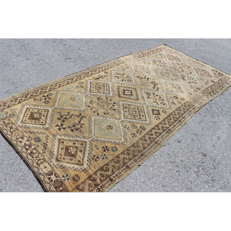 Tapis turc Oushak fait à la main en laine beige pour un tapis de style bohémien décoratif et rétro