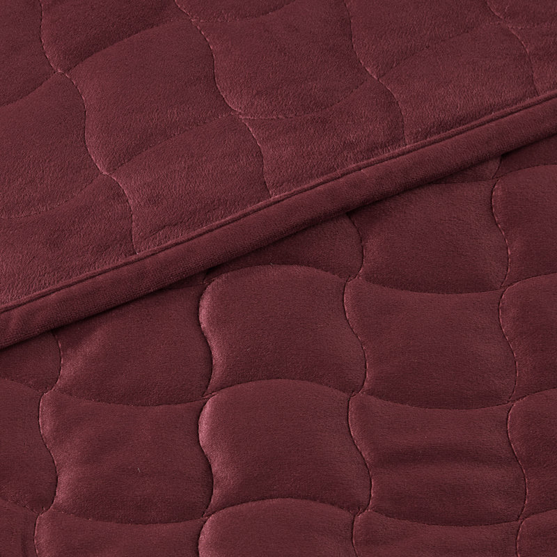 Ensemble de courtepointe en velours cousu, Courtepointe pour simple TG + 1 taie décorative s, Merlot