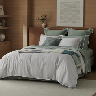 Double Stitch Cotton Tencel Duvet Cover Comforter Cover, Luxury & Soft Eucalyptus Lyocell Bedding Set