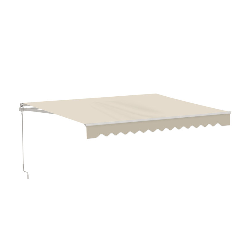 Retractable Patio Awning - White Frame, Ivory Cream, 13' W x 8' D 
