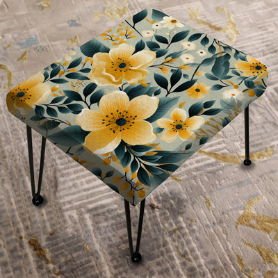Yellow & Teal Gingham Charm Floral Pattern - Floral Rectangle Ottoman