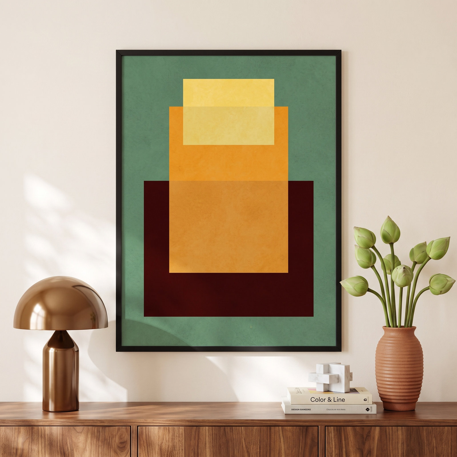 Overlapping Geometry 10 Print, 41" H x 31" W, Green/Orange, Black