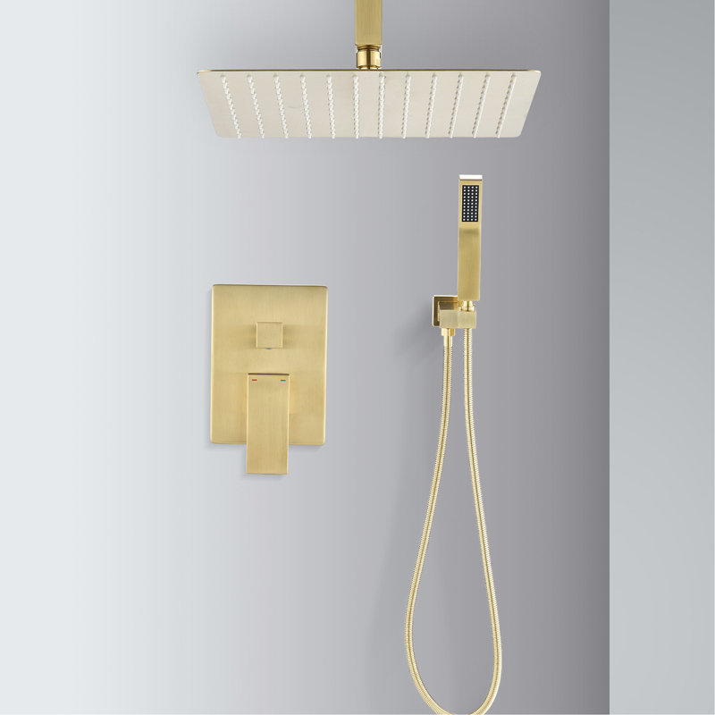 Douche de plafond en laiton doré - Tête de 12 po et à main pour le contentement des pluies naturelles Système de nettoyage facile Système de nettoyage facile