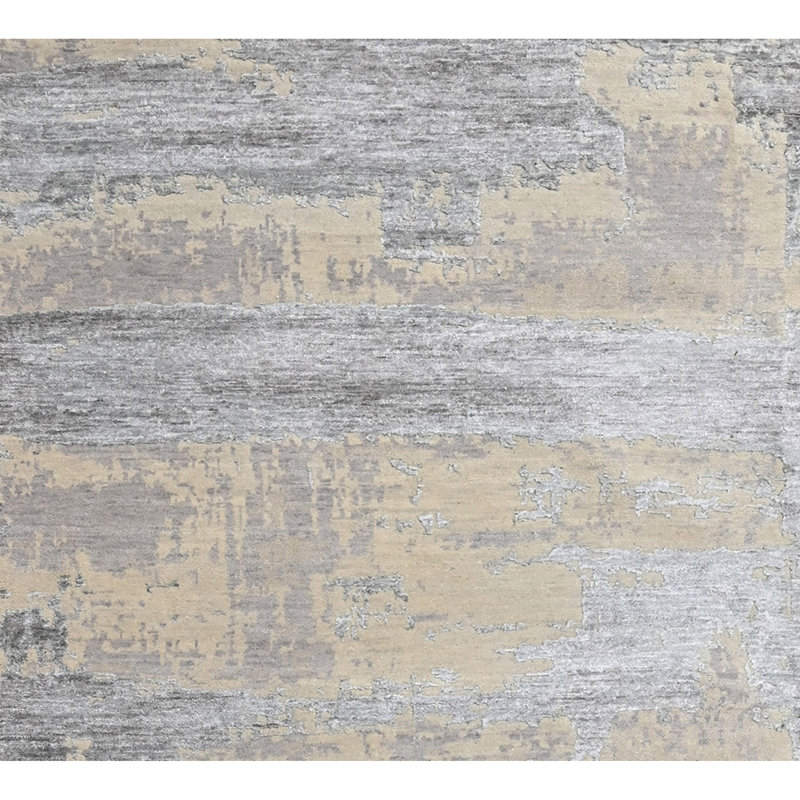 High-Quality Hand-Knotted Silver And Grey Area Rug, Rectangle 12' x 15'