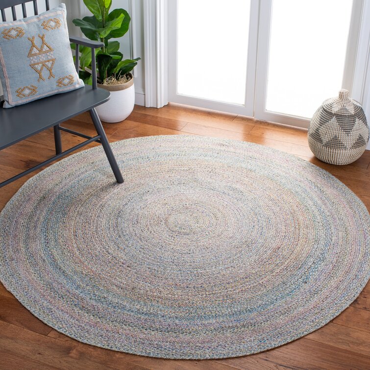 Round Hand Braided Gray/Blue Area Rug