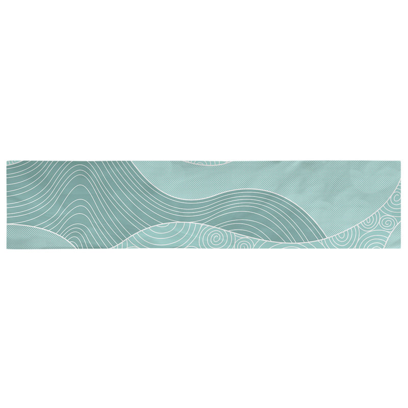 Avicia Hand Drawn Waves Table Runner, 90" x 16", 100% Cotton, Teal