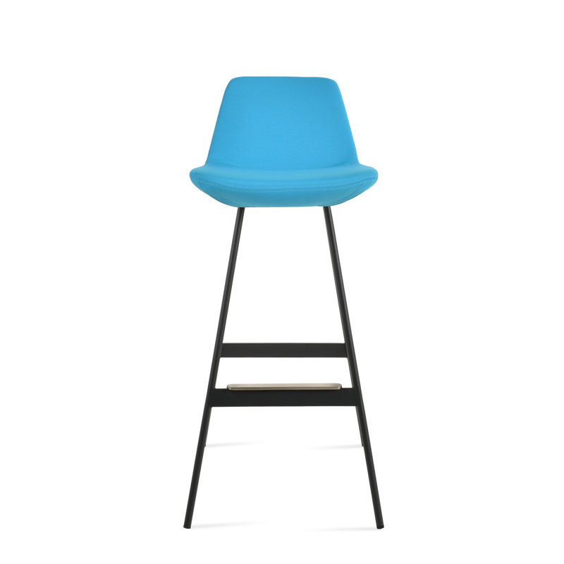 Tabouret Pera Balat, Tissu turquoise, Noir, Tabouret de bar (siège d'une hauteur de 29 po)
