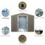 Remise de rangement extérieure en métal gris de 8 pi x 6 pi - construction en acier galvanisé, évents intégrés perforés, porte coulissante avec serrure, assemblage facile pour la structure de fer d'atelier, ventilation des évents, pour construire le garage