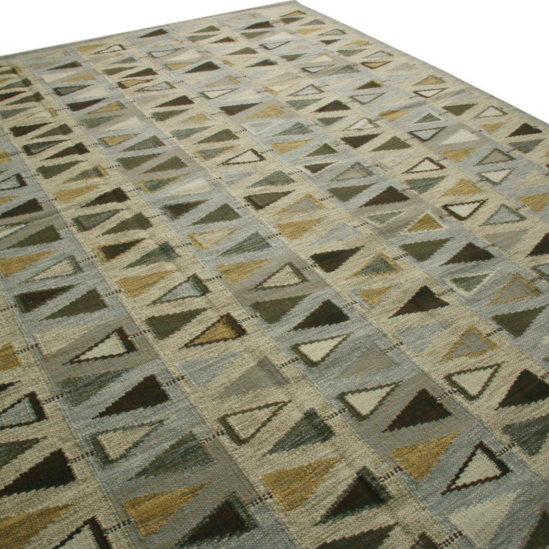Rug & Kilim’S Scandinavian Gray Brown And Blue Wool Rug, Rectangle 6' x 9'