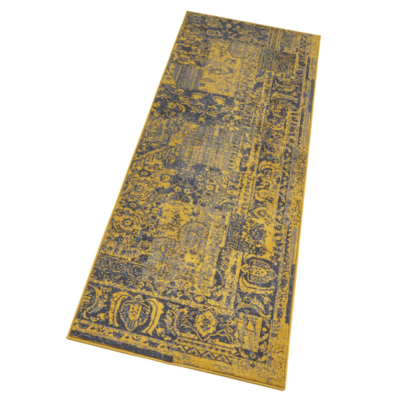 Celebration Plume Flatweave Yellow/Grey Rug, Runner 80 x 250cm
