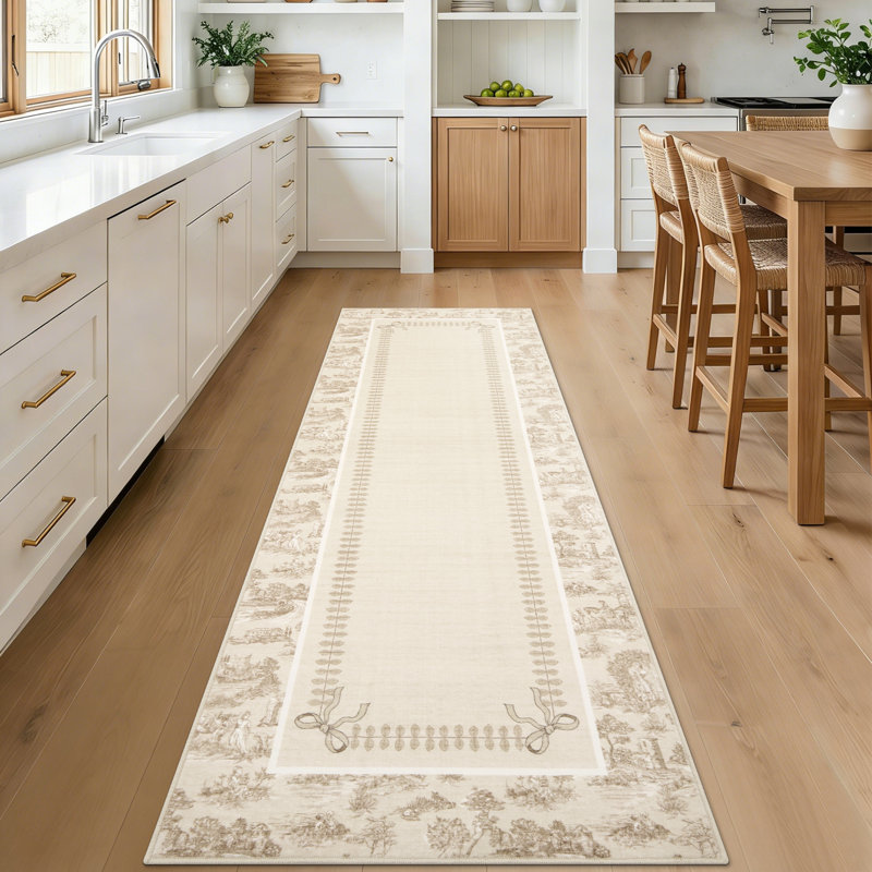 Tapis Toile de Jouy lavable à la machine – Tapis à motif champêtre français, ultra doux, antidérapant et ne peluche pas