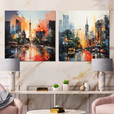 Houston City Sunset Dream I - Houston Wall Art Prints Set Of 2