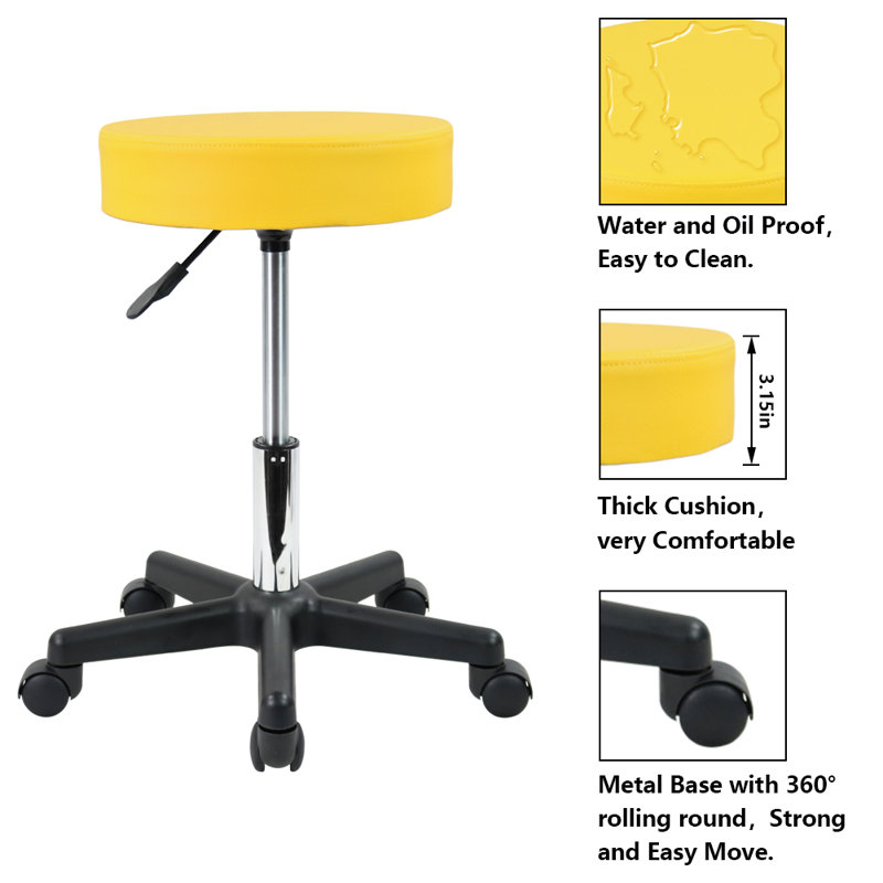 Adjustable Height Ergonomic Stool with Removable Casters/Wheels, Yellow