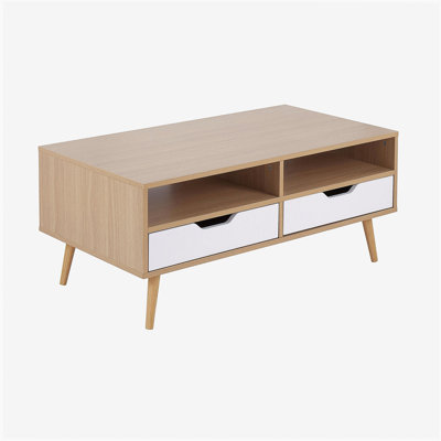 Table basse contemporaine en bois naturel et blanc