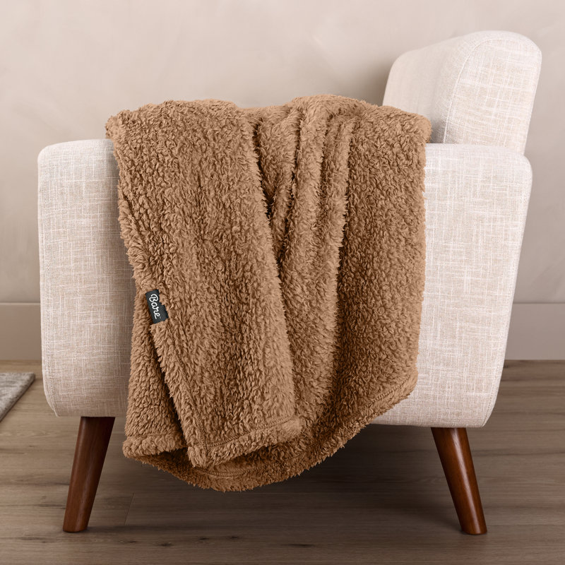 Couverture Cozy Faux Shearling, Ourson uni brun, Très grand lit