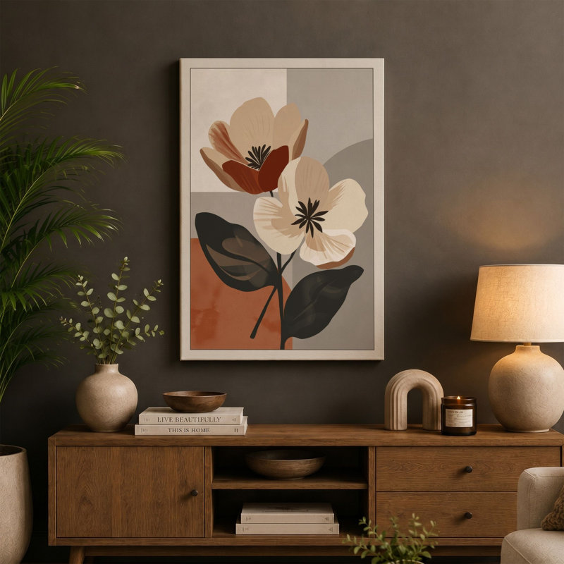 Symmetry Botanical - Wrapped Canvas, 18x12 - 45.7 x 30.5 cm, Terracotta Border