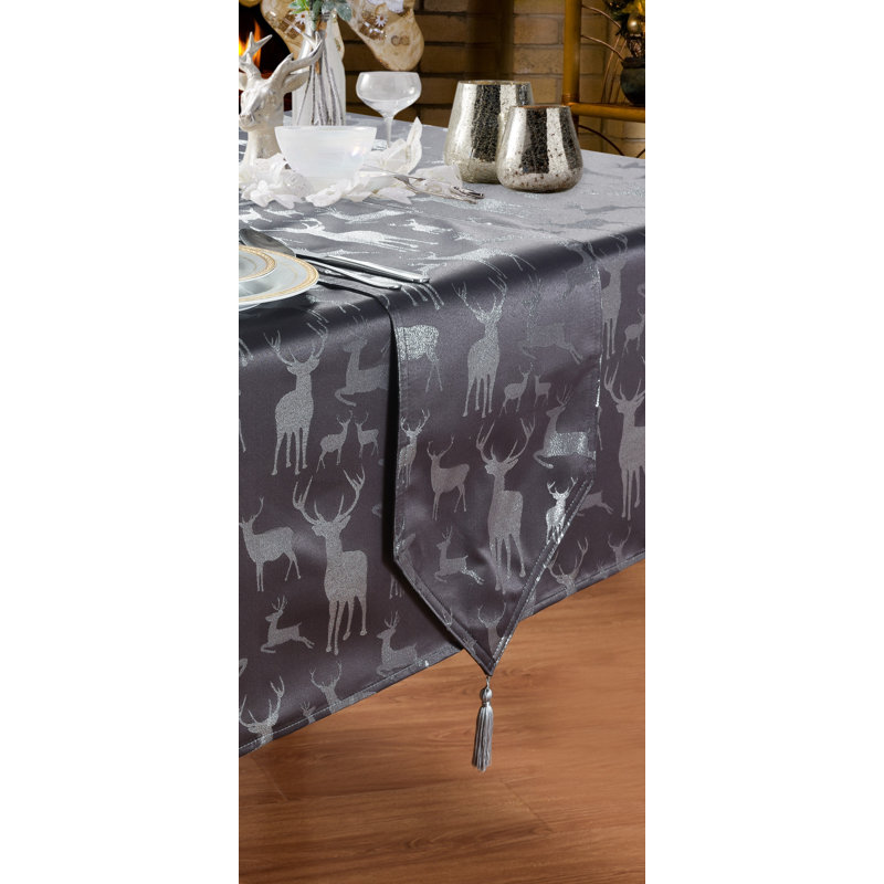 LARGE STAG Abeyta Table Runner, Grey/Silver