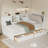 Wooden L-Shaped Daybed Corner Bed Under-Bed Drawers  With Storage Bookcase And Upholstered Headboard And USB Charging Ports For Limited Space-1445657299-1445657298