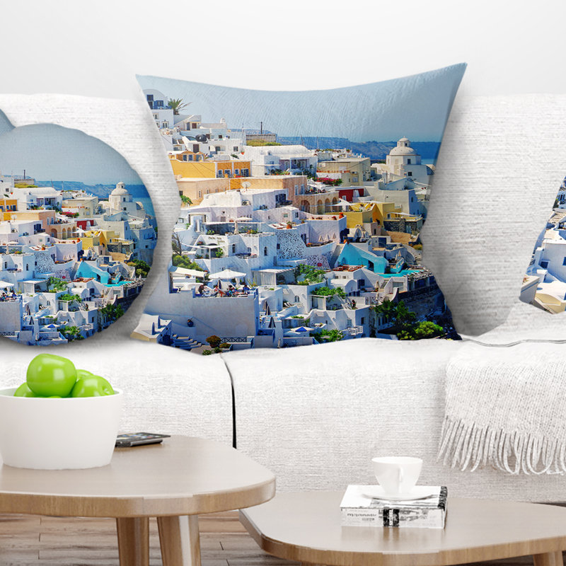 Oreiller abstrait du fira town santorini, 16 po x 1 po, Coussin décoratif