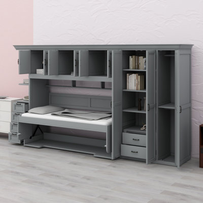 Lit escamotable mural avec garde-robe, armoire et bureau Murphy