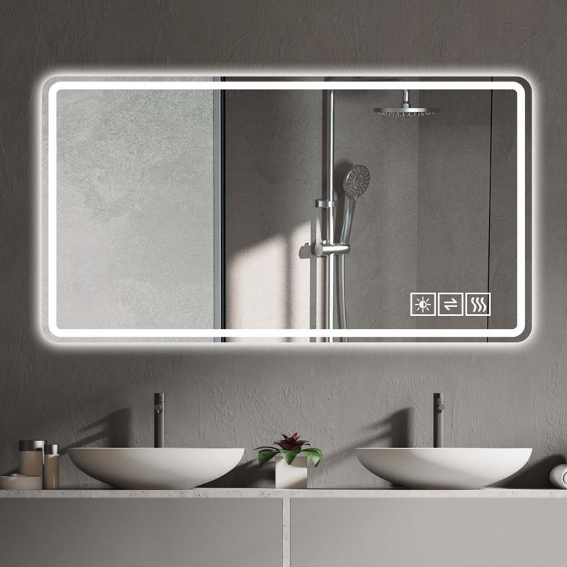 Miroir de salle de bain avec lumières à DEL avant et rétro-éclairé, miroirs de salle de bain anti-buée pour montage mural, 3 couleurs et 5 niveaux de gradation, horizontal / vertical