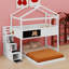 Lit superposé en bois pour enfants avec tableau noir, toit, fenêtre et escalier de rangement-236241467
