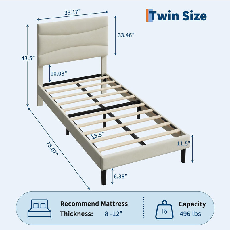 Upholstered Platform Bed Frame Twin Size