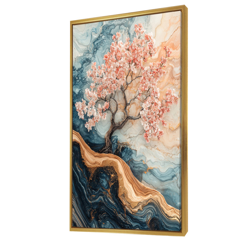 Hemphill - salon d'art mural floral, H 60 po x l 28 po, Impression encadrée flottante, Doré